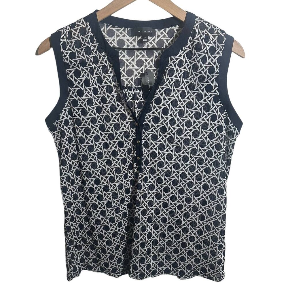NEW The Limited Navy Blue White Sheer Printed Tank Top Size Medium